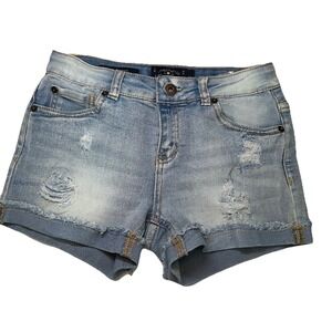 Lucky Brand Shorts Girls Sz 12 Blue Denim Riley Short Cuffed Distressed Low Rise